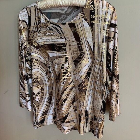 Allison Dailey Sz Large Top 3/4 Sleeve Glitzy Travel Cruise Coastal - Picture 16 of 16